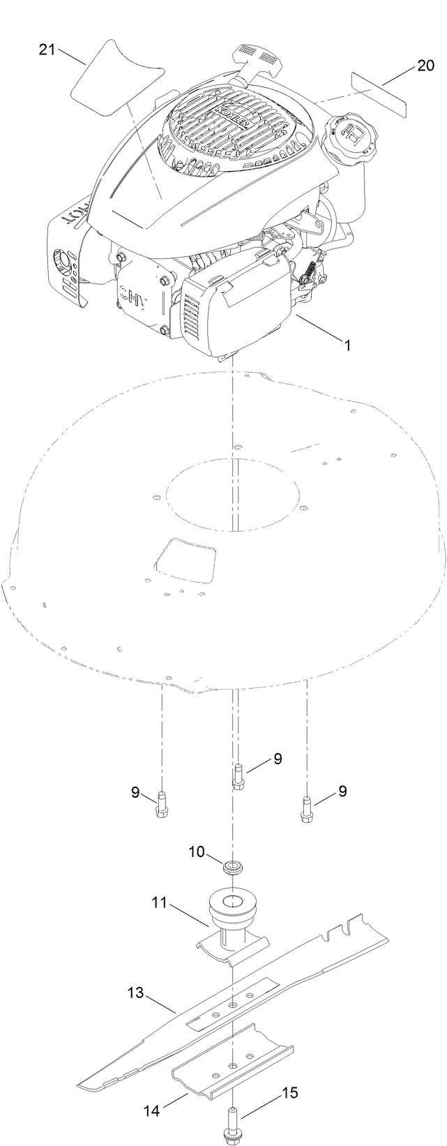 Engine And Blade Assembly Diagram and Parts List for 17739 406000000 - 999999999 Lawn Boy Lawn Mower